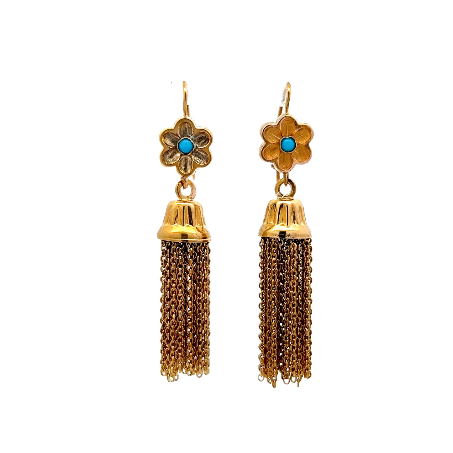 Vintage 1950's Turquoise Tassel Earrings in 14k