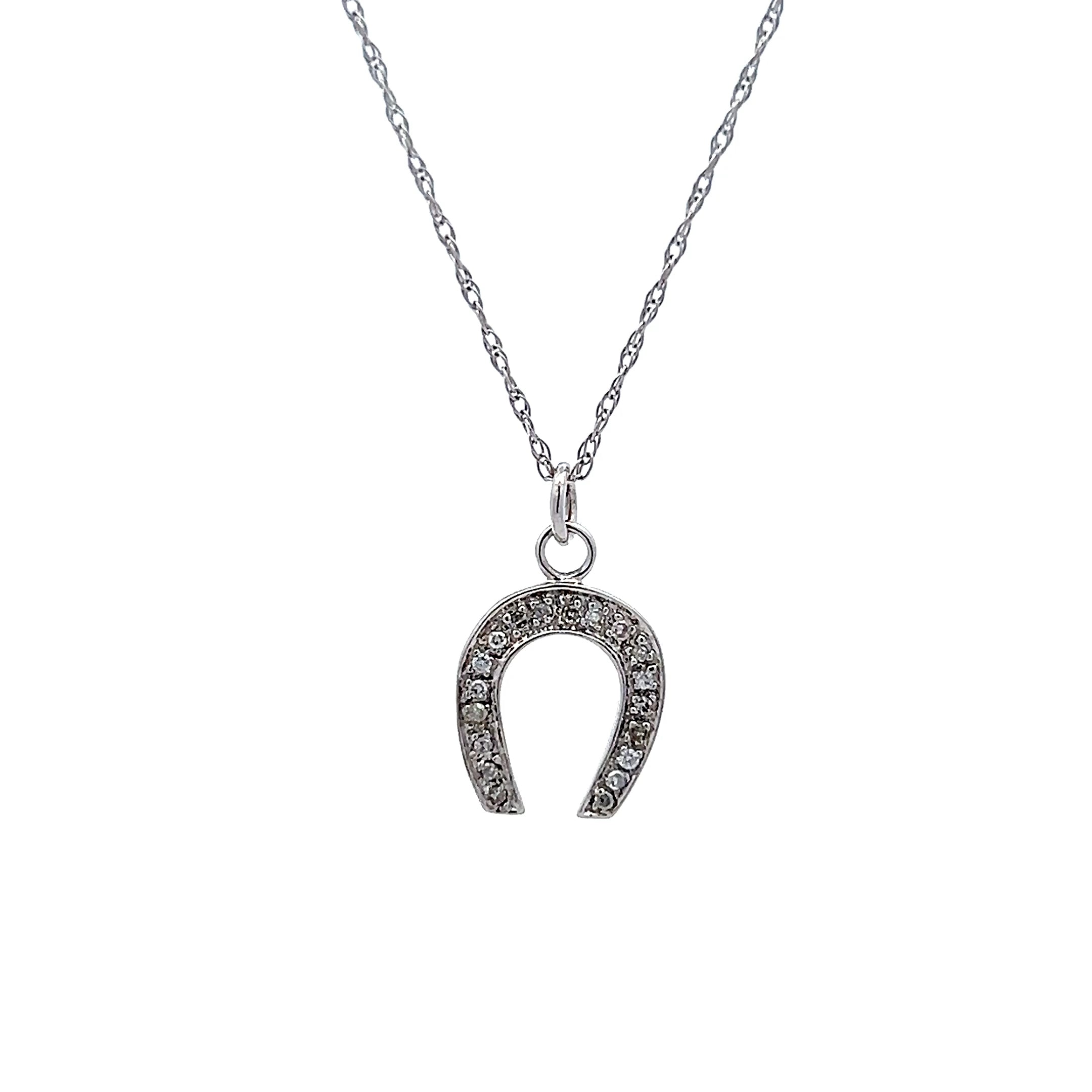 Vintage Art Deco Diamond Horseshoe Pendant Necklace 14k