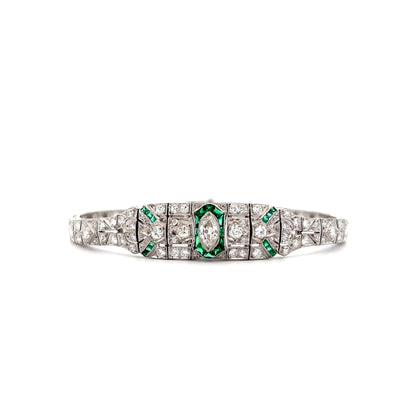 Vintage Art Deco Emerald & Diamond Bracelet in Platinum