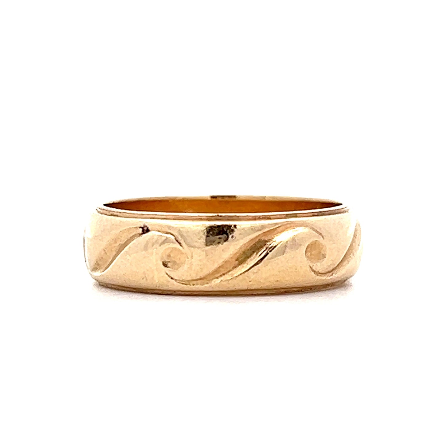 Vintage Mens Wave Pattern Wedding Band in 14k