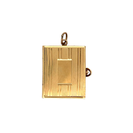 Vintage Mid-Century Book Locket Pendant 14k Yellow Gold