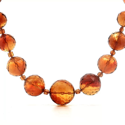 Vintage Mid-Century Citrine Bead Necklace in 14k