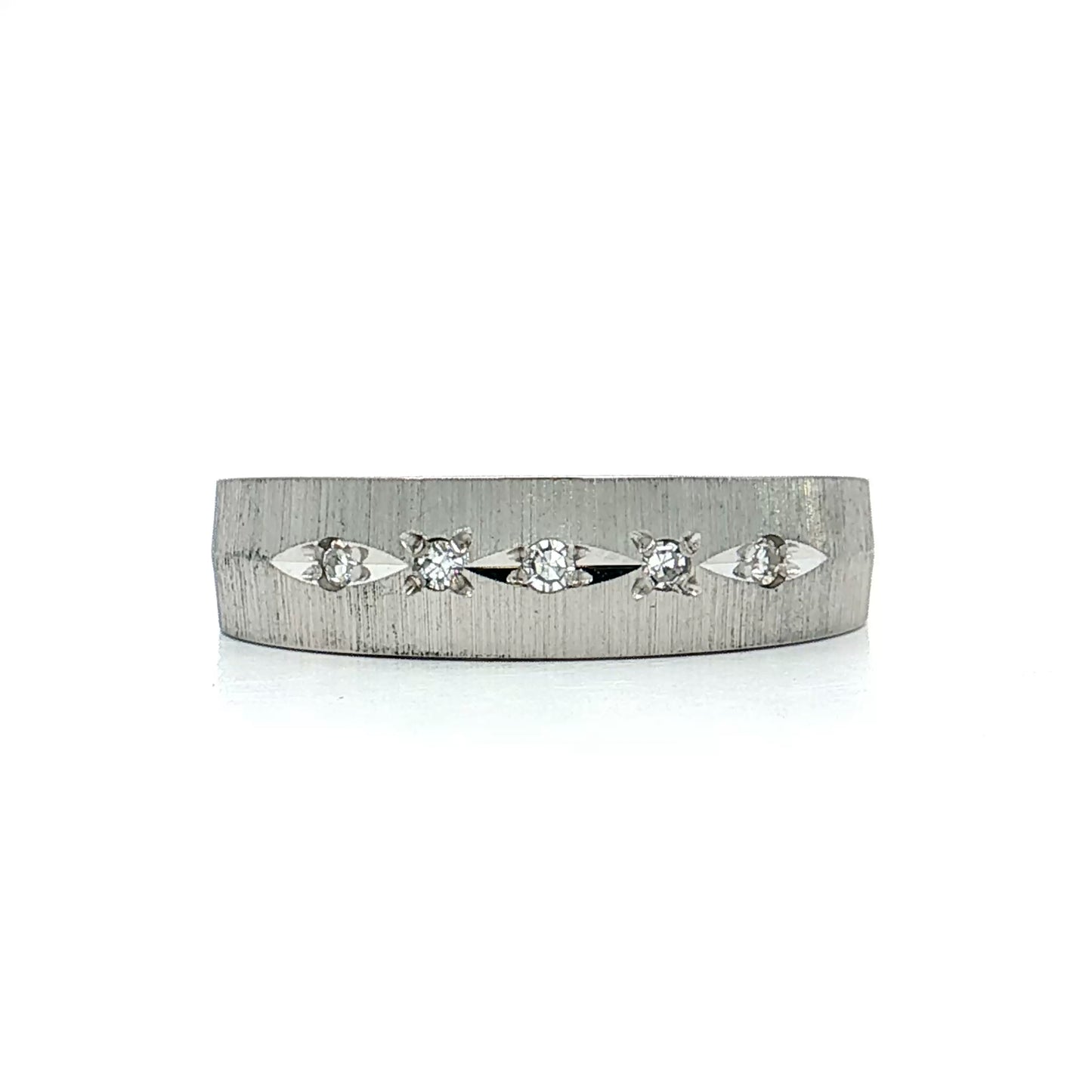 Vintage Mid-Century Diamond Men's Band 14k White Gold