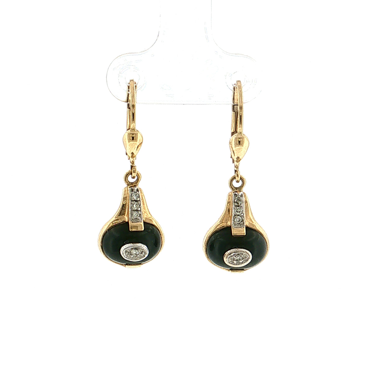 Vintage Mid-Century Diamond & Onyx Drop Earrings 14k