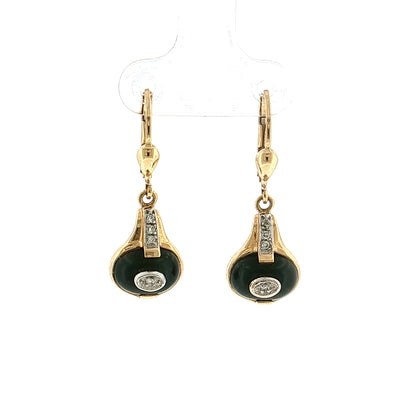 Vintage Mid-Century Diamond & Onyx Drop Earrings 14k