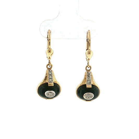Vintage Mid-Century Diamond & Onyx Drop Earrings 14k