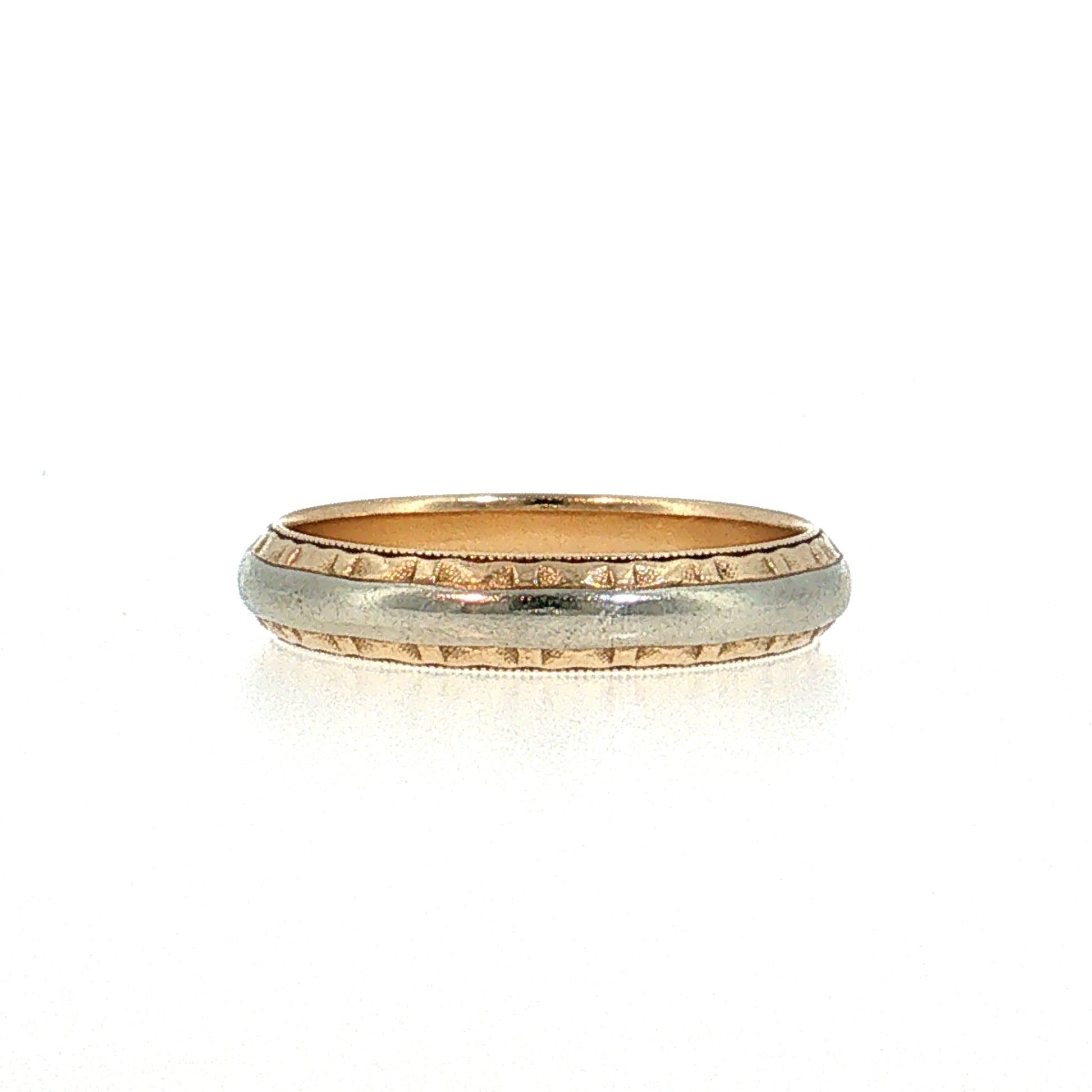 Vintage Mid-Century Engraved Men's Band 14k Two-Tone Gold