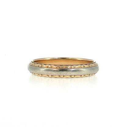 Vintage Mid-Century Engraved Men's Band 14k Two-Tone Gold