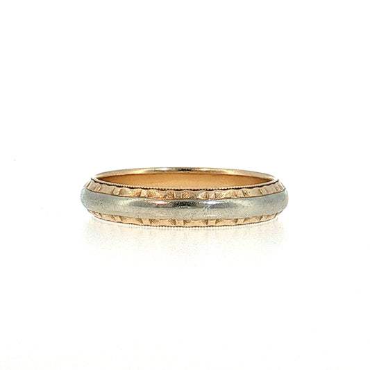 Vintage Mid-Century Engraved Men's Band 14k Two-Tone Gold