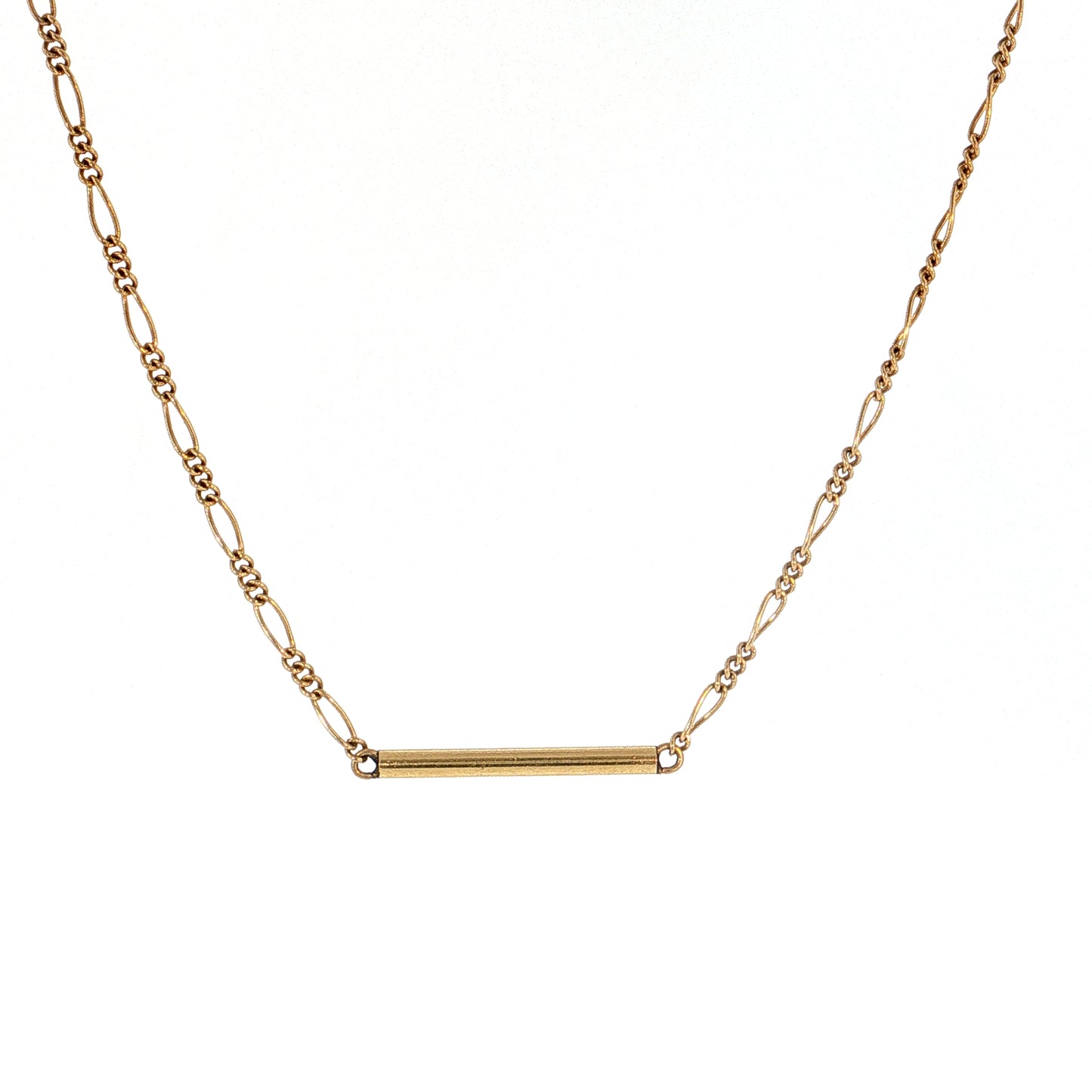 Vintage Mid-Century Figaro Chain Necklace 14k Yellow Gold