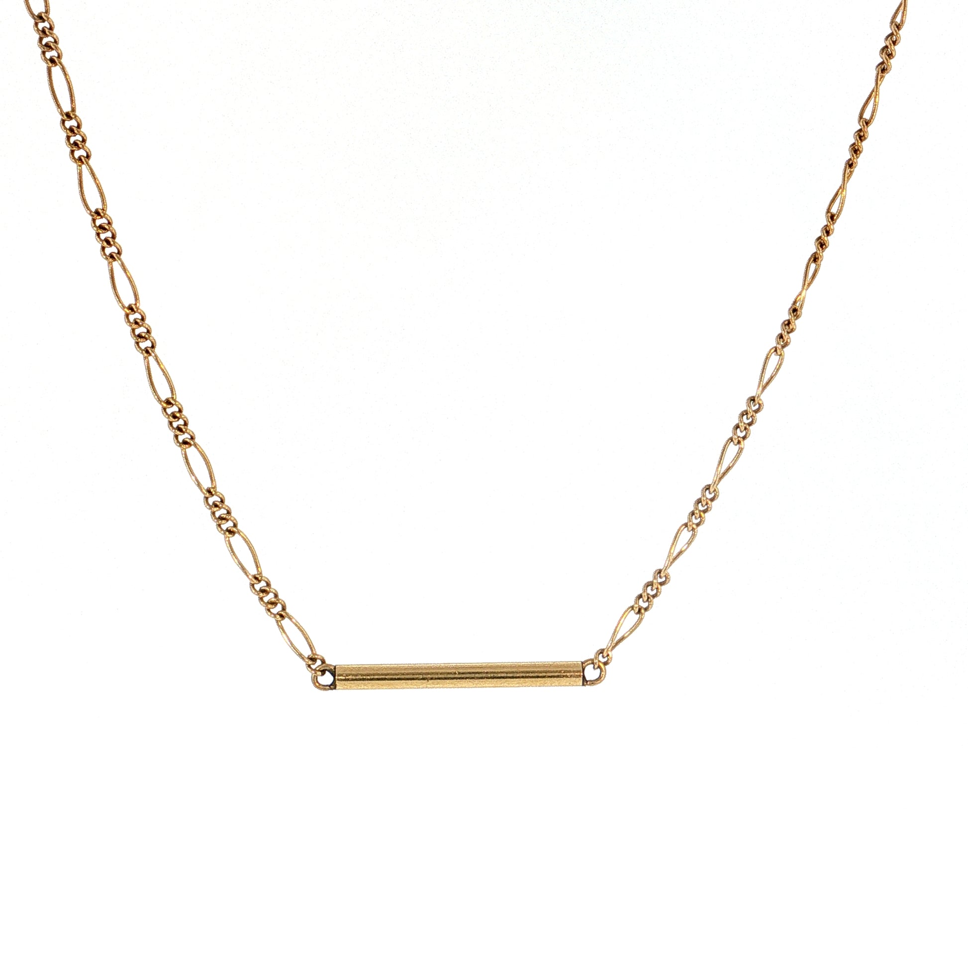 Vintage Mid-Century Figaro Chain Necklace 14k Yellow Gold