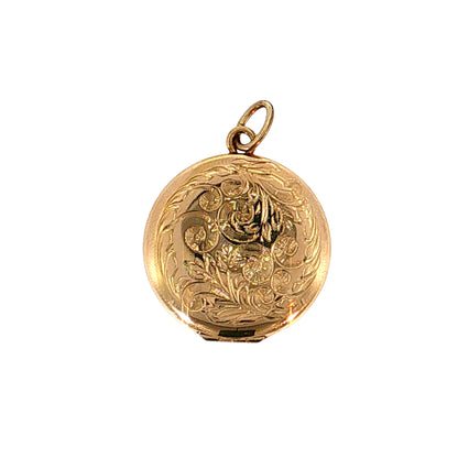 Vintage Mid-Century Filigree Round Locket 14k Yellow Gold