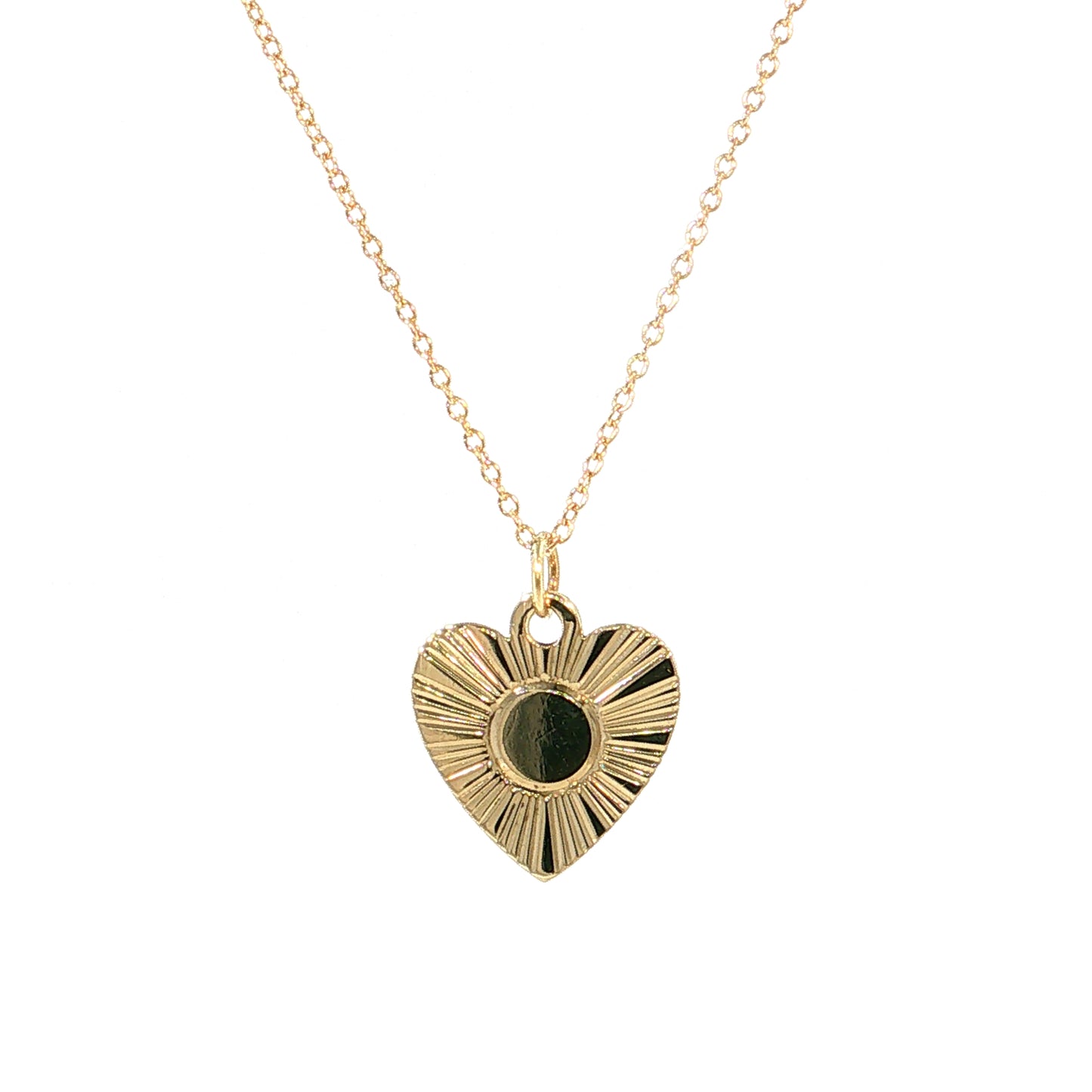Vintage Mid-Century Fluted Heart Pendant Necklace 14k