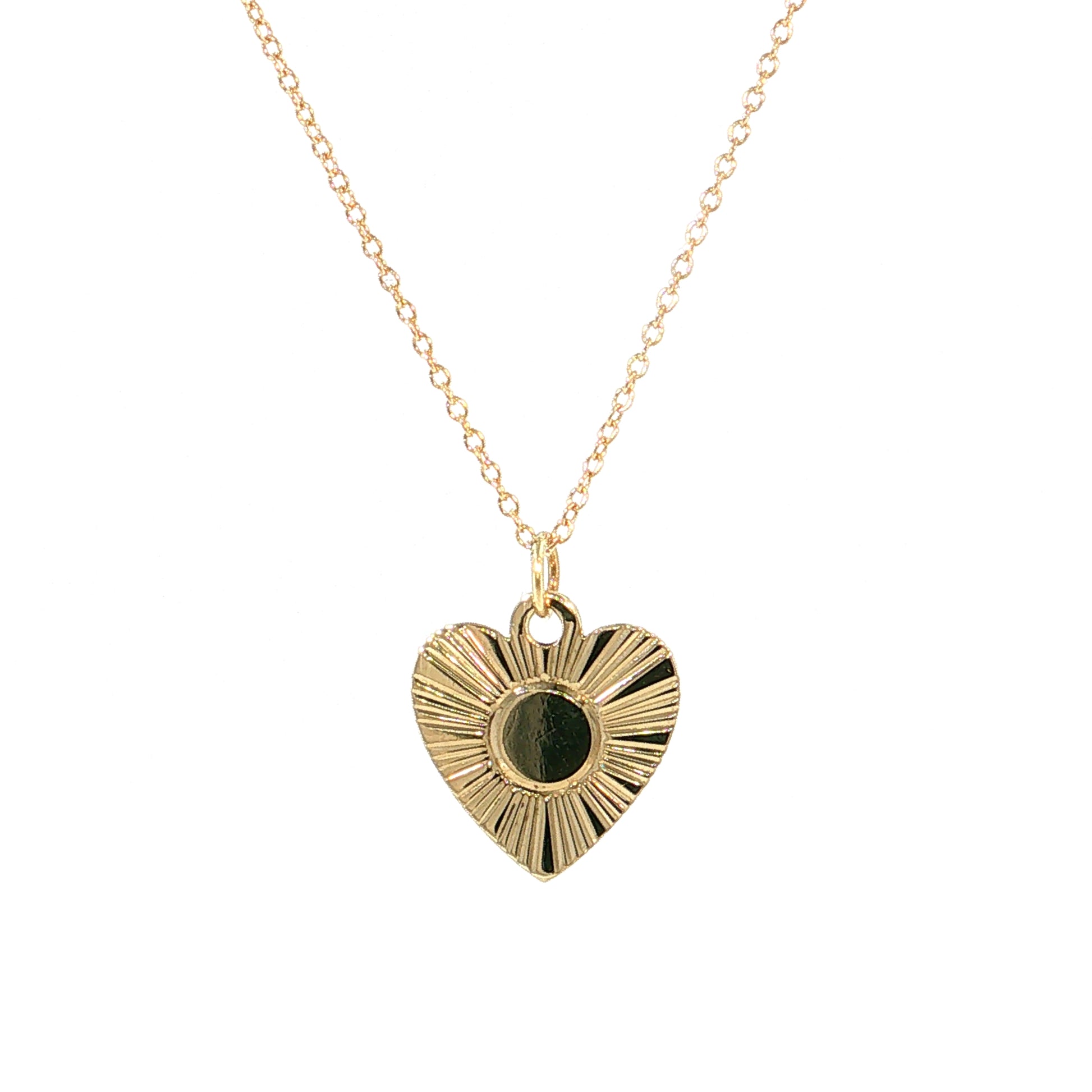 Vintage Mid-Century Fluted Heart Pendant Necklace 14k