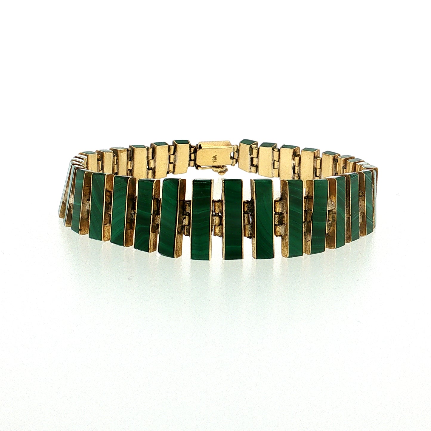 Vintage Mid-Century Malachite Bracelet & Earring Set 18k