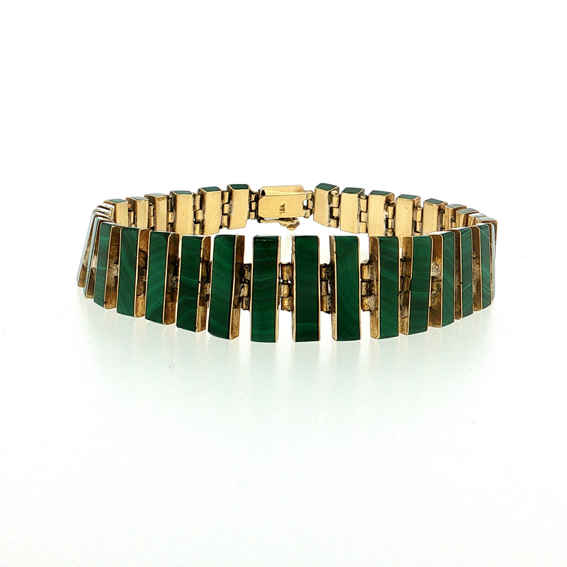 Vintage Mid-Century Malachite Bracelet & Earring Set 18k