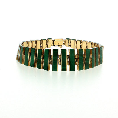 Vintage Mid-Century Malachite Bracelet & Earring Set 18k