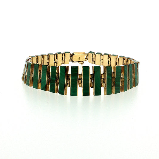 Vintage Mid-Century Malachite Bracelet & Earring Set 18k