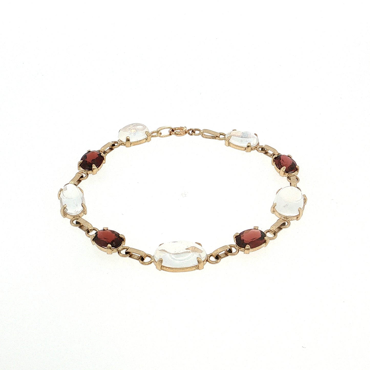 Vintage Mid-Century Moonstone & Garnet Bracelet 14k
