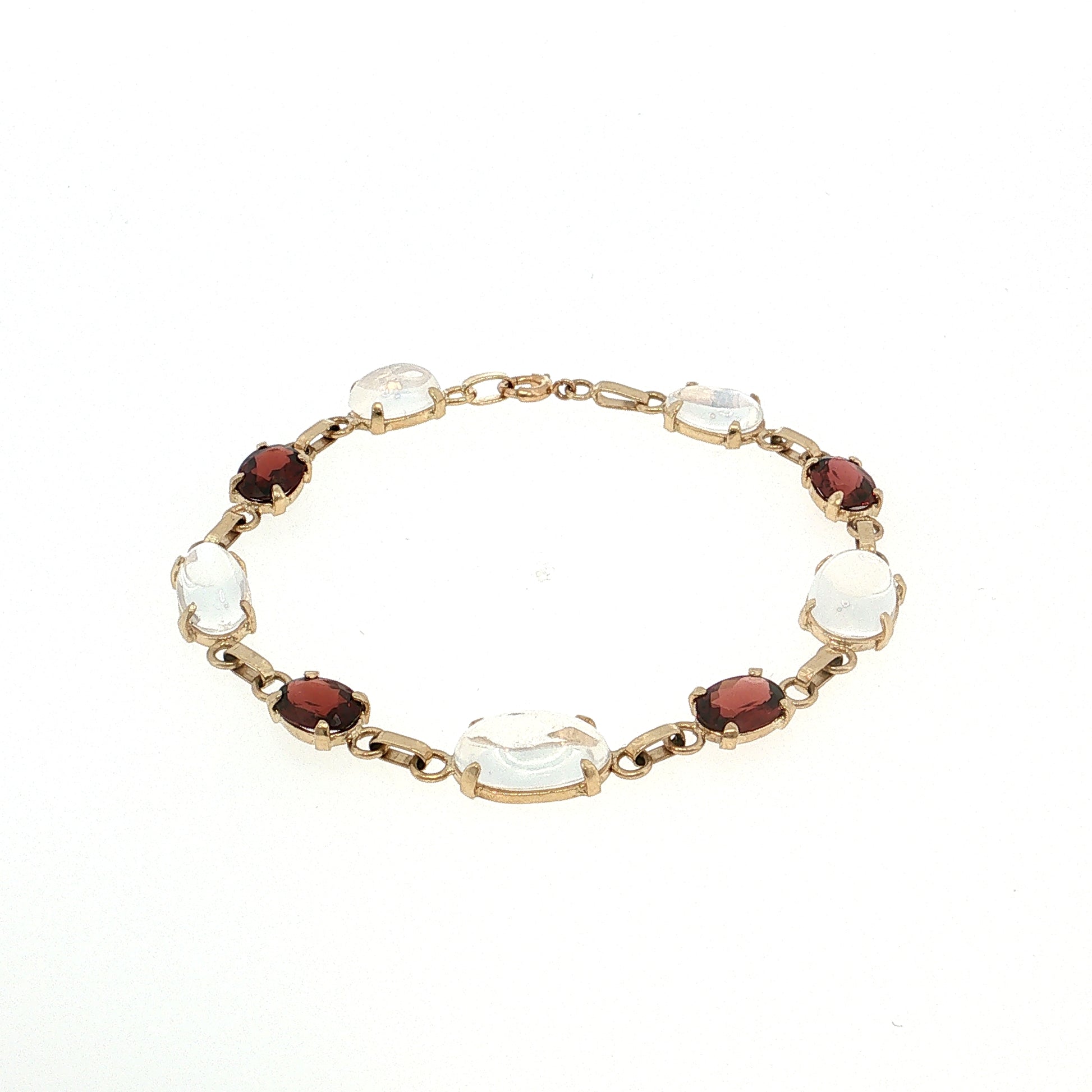 Vintage Mid-Century Moonstone & Garnet Bracelet 14k