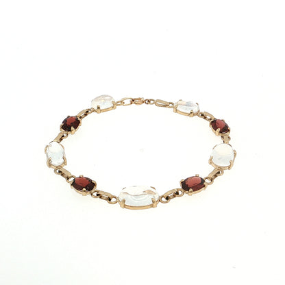 Vintage Mid-Century Moonstone & Garnet Bracelet 14k