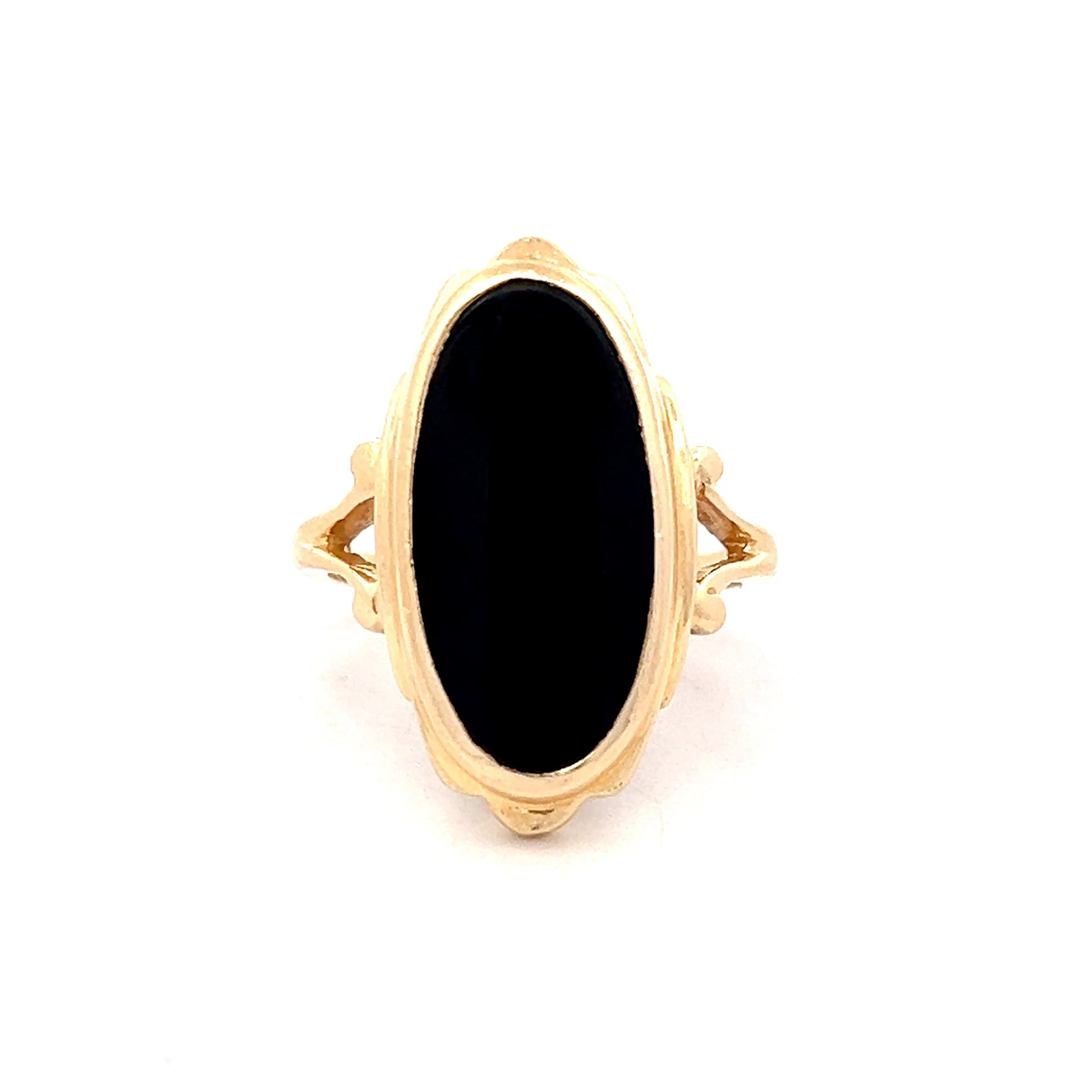 Vintage Mid-Century Onyx Cocktail Ring in 14k Yellow Gold