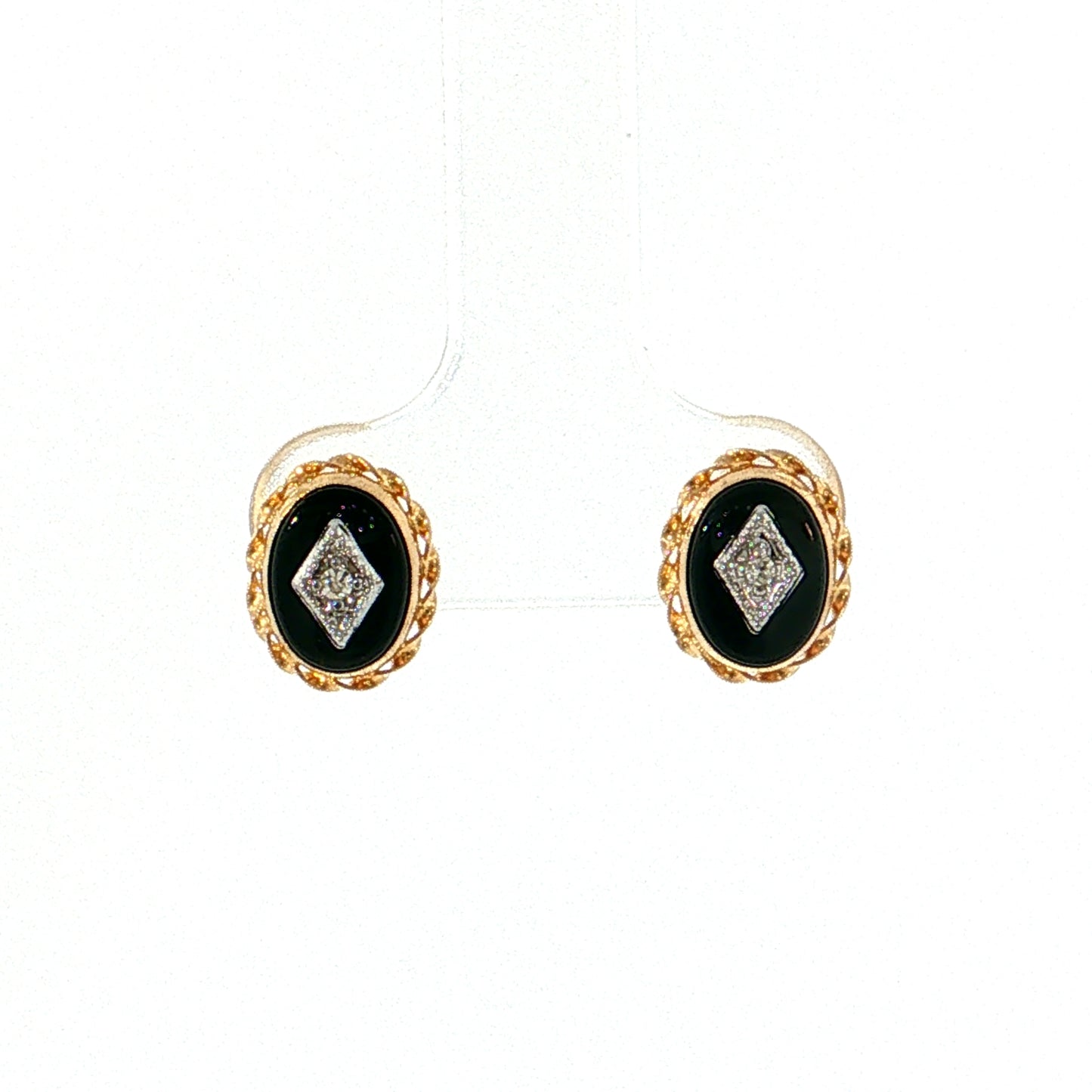 Vintage Mid-Century Onyx Diamond Studs 14k