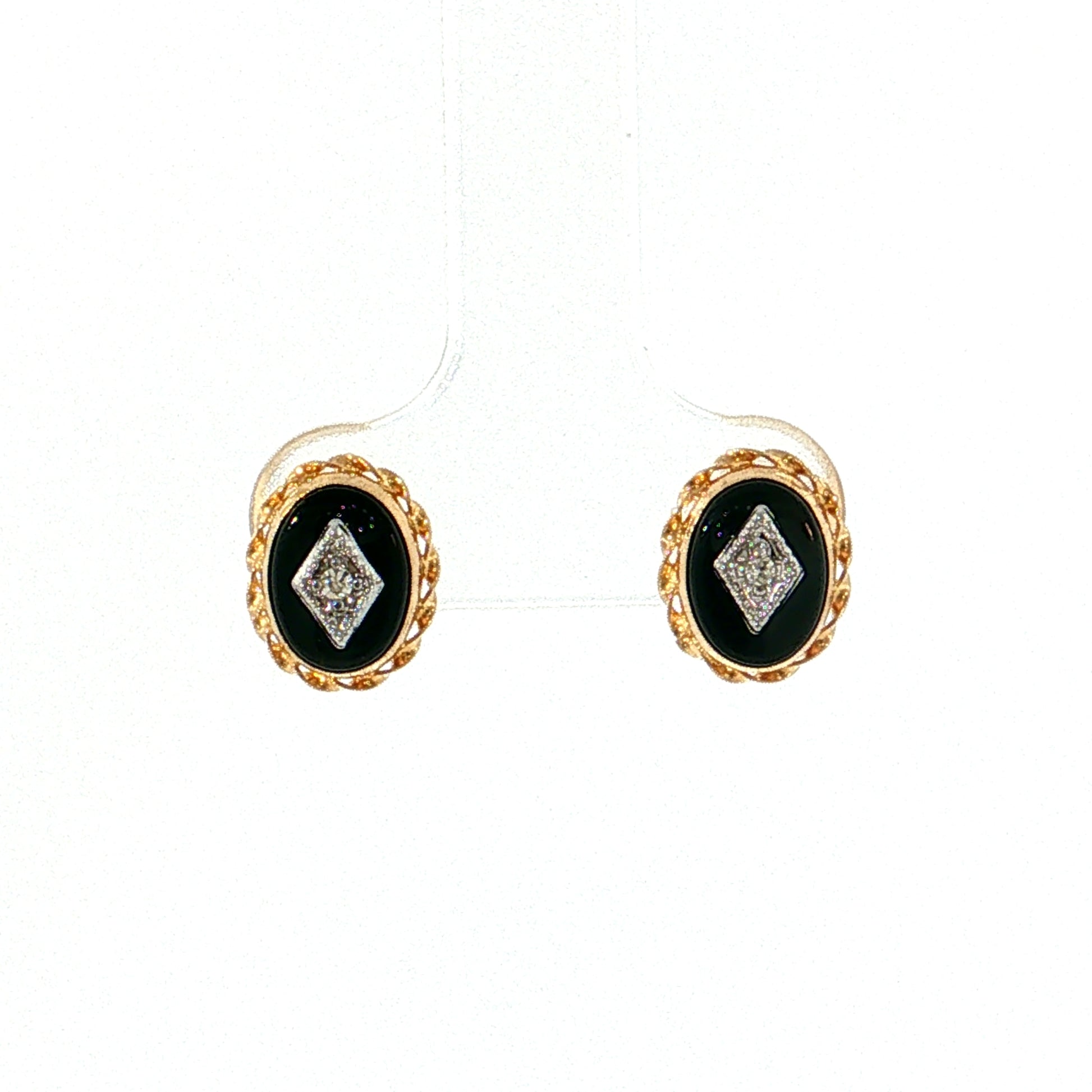 Vintage Mid-Century Onyx Diamond Studs 14k