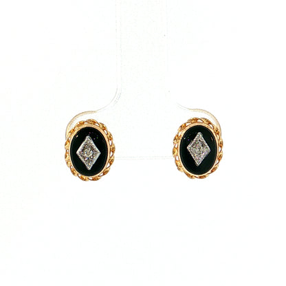 Vintage Mid-Century Onyx Diamond Studs 14k