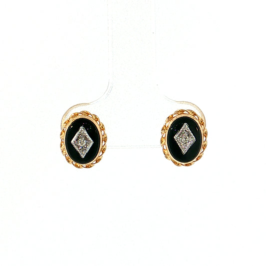 Vintage Mid-Century Onyx Diamond Studs 14k