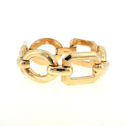 Vintage Mid-Century Oversized Geometric Link Bracelet 14k Yellow Gold