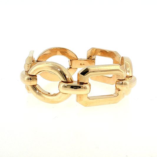 Vintage Mid-Century Oversized Geometric Link Bracelet 14k Yellow Gold