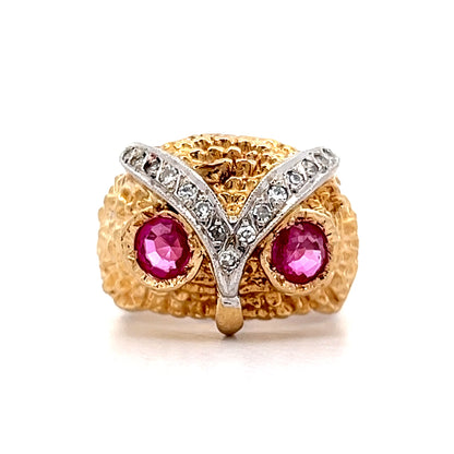 Vintage Mid-Century Ruby & Diamond Cocktail Ring in 18k