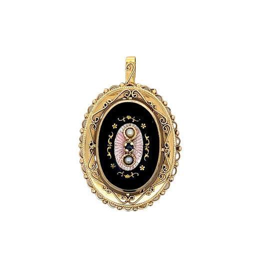 Vintage Mid-Century Sapphire & Pearl Pendant in 14k