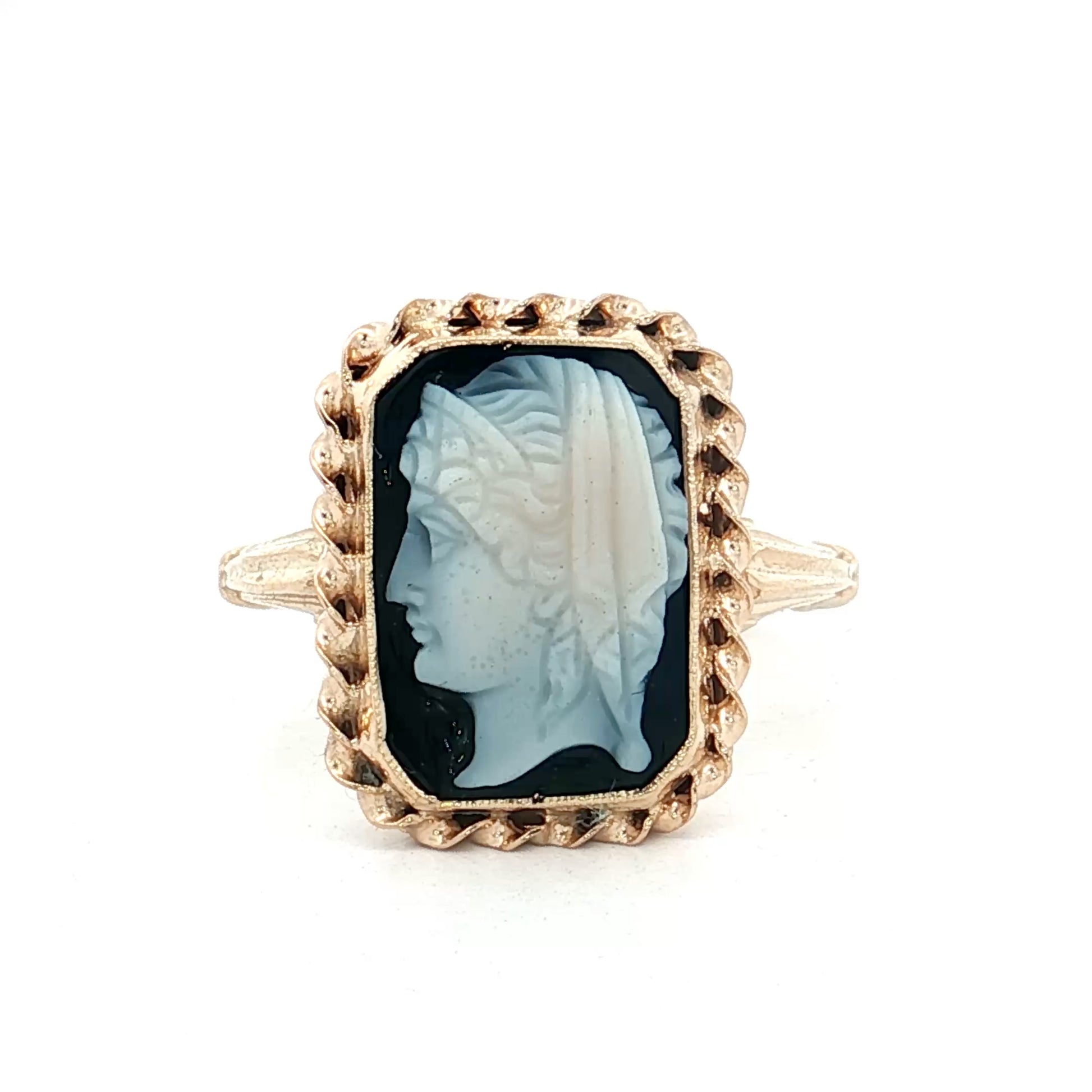 Vintage Mid-Century Sardonyx Cameo Cocktail Ring 14k