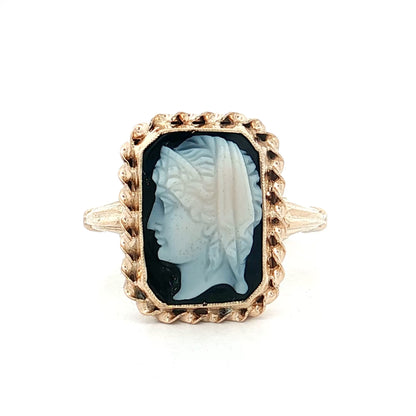 Vintage Mid-Century Sardonyx Cameo Cocktail Ring 14k