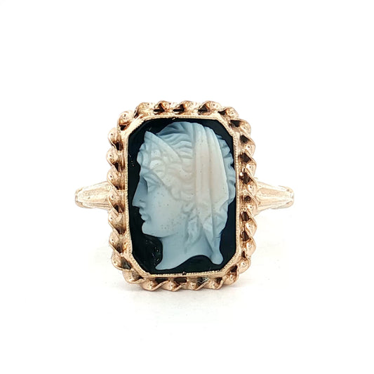 Vintage Mid-Century Sardonyx Cameo Cocktail Ring 14k
