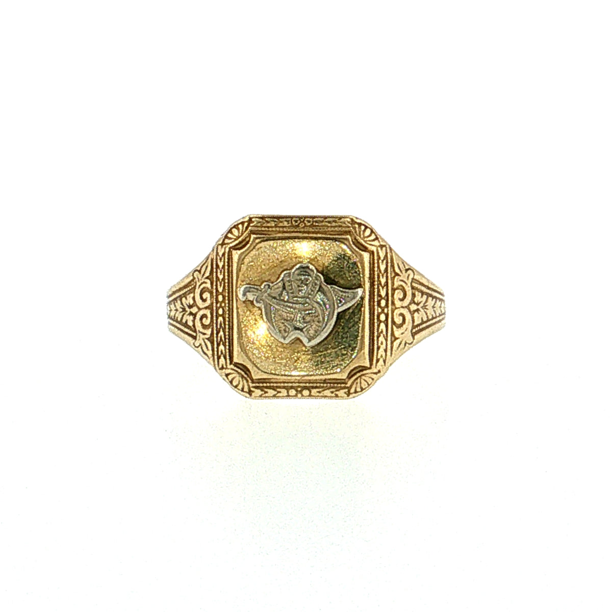 Vintage Mid-Century Shriner's Signet Ring Two-Tone 10k