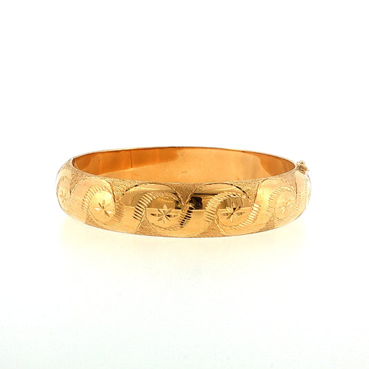 Vintage Mid-Century Star Bangle Bracelet 18k Yellow Gold