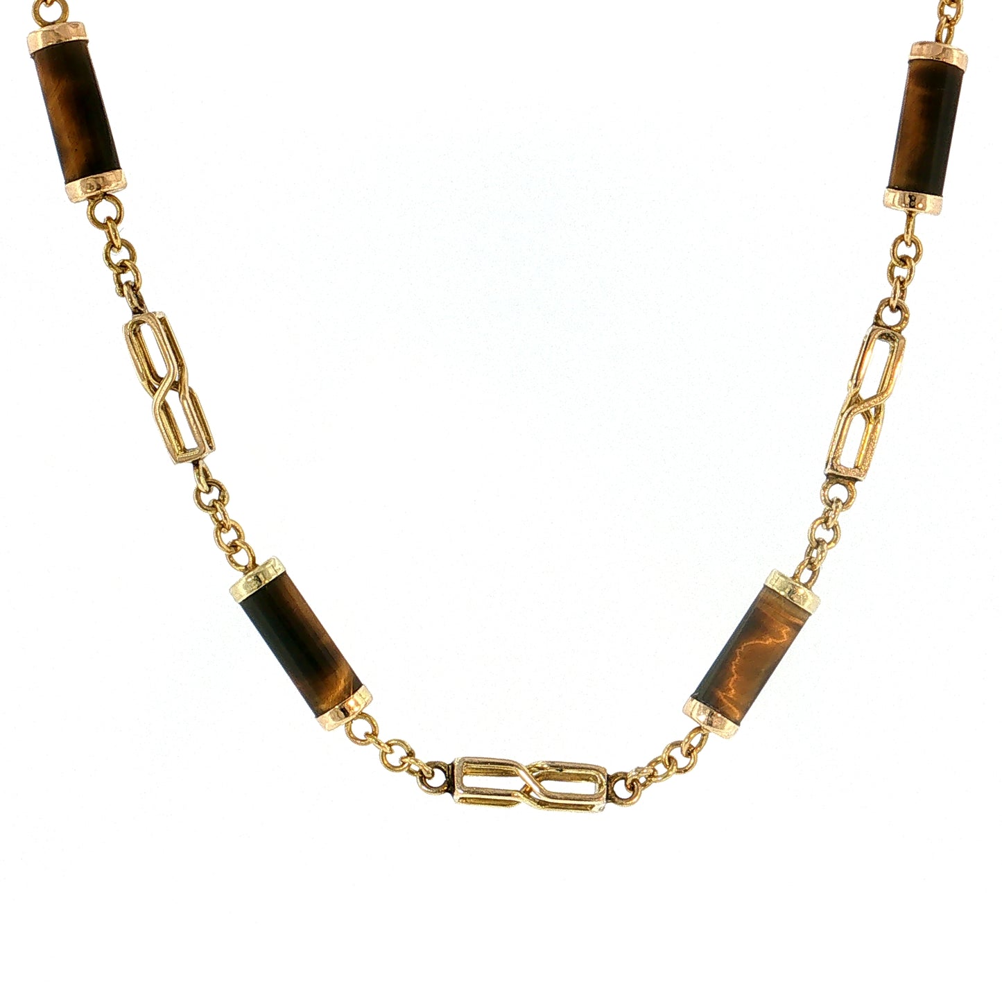 Vintage Mid-Century Tiger's Eye Necklace & Bracelet 14k