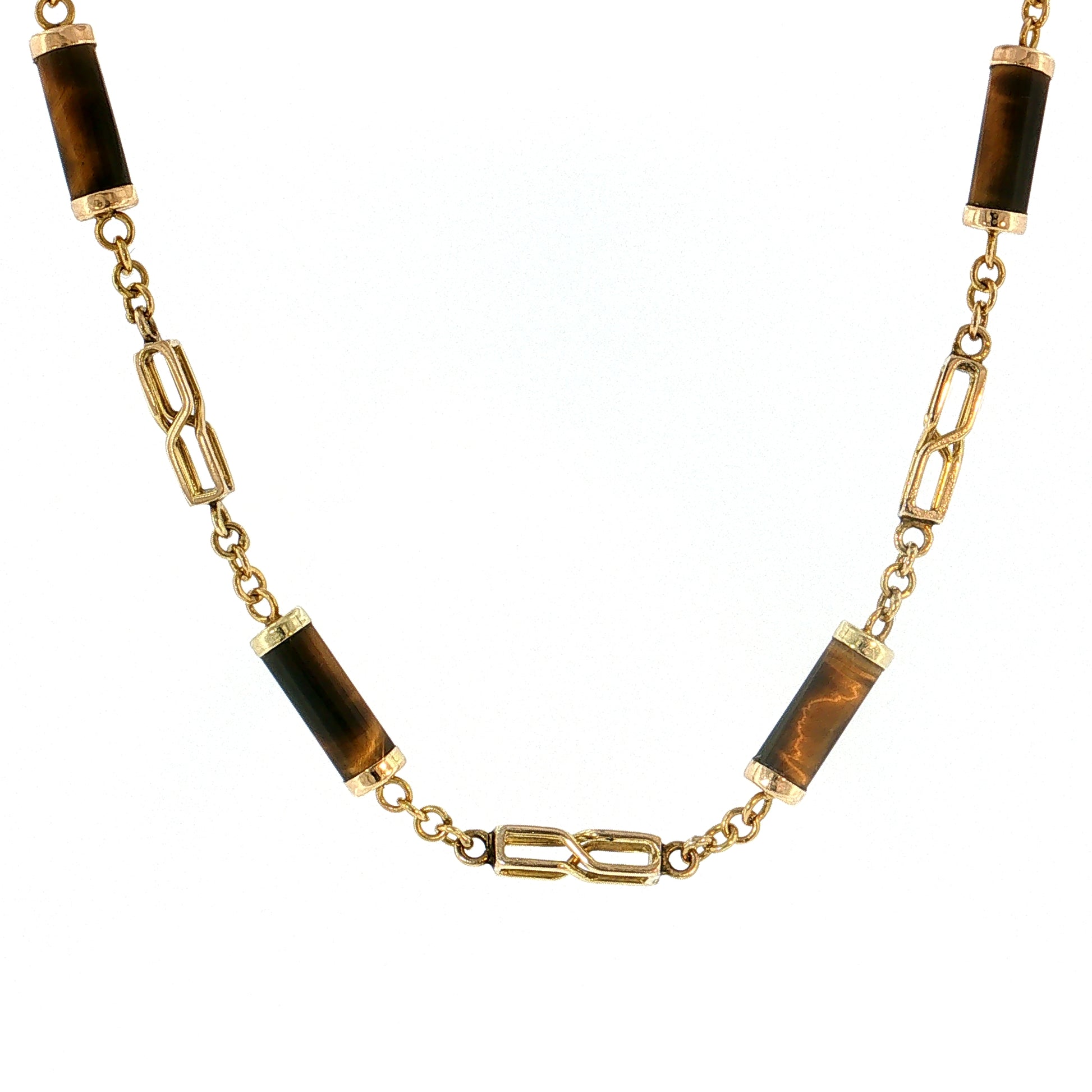 Vintage Mid-Century Tiger's Eye Necklace & Bracelet 14k