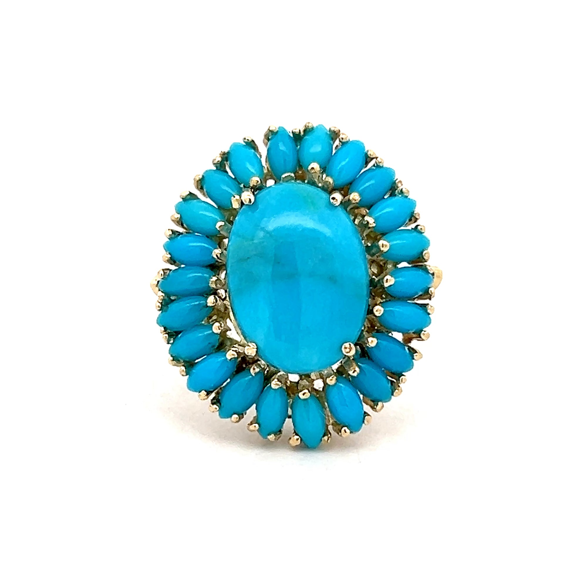 Vintage Mid-Century Turquoise Cocktail Ring in 14k