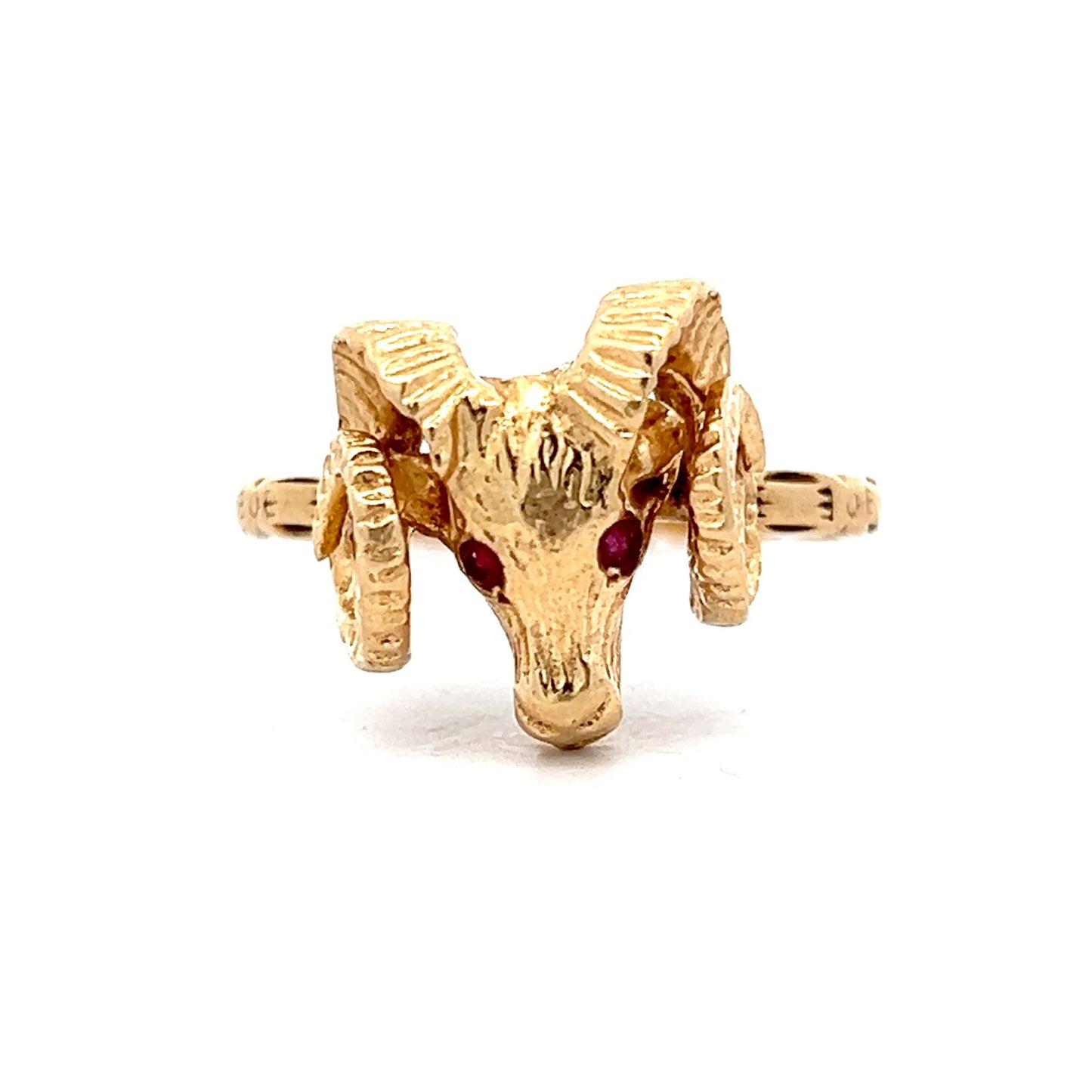 Vintage Ram's Head Statement Ring in 14k Yellow Gold