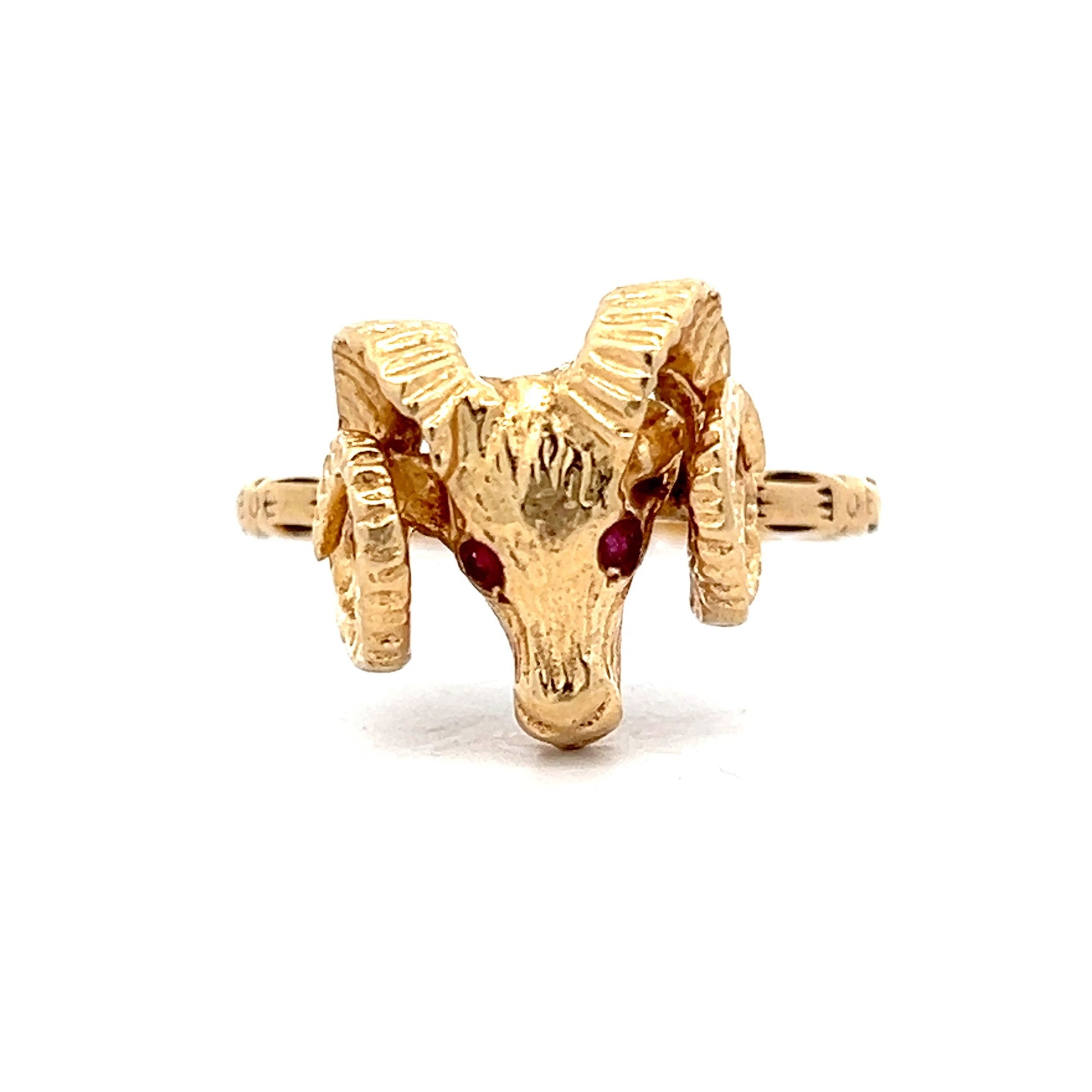 Vintage Ram's Head Statement Ring in 14k Yellow Gold