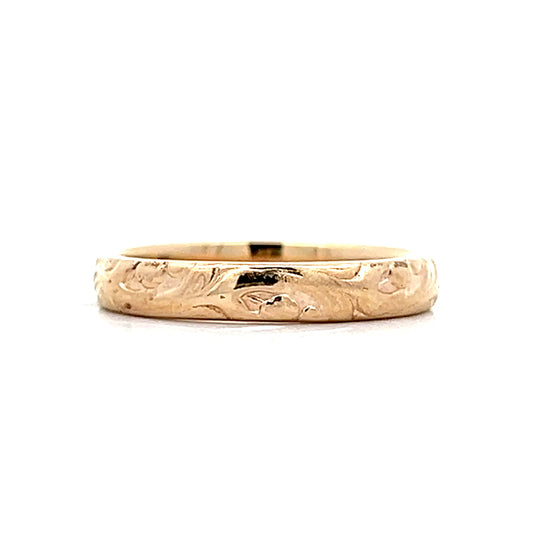 Vintage Retro 3mm Engraved Wedding Band in 14k