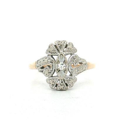Vintage Retro Diamond Navette Ring 14k Two-Tone Gold
