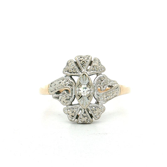 Vintage Retro Diamond Navette Ring 14k Two-Tone Gold