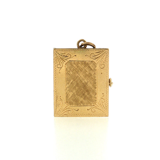 Vintage Retro Engraved Book Locket Pendant 14k