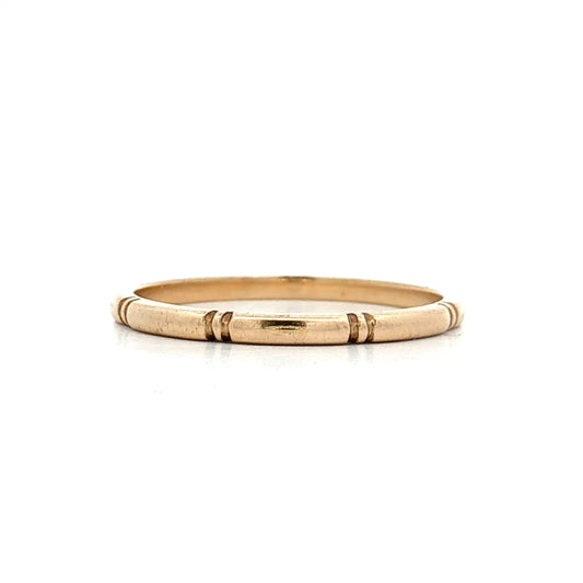 Vintage Retro Engraved Wedding Band 14k Yellow Gold