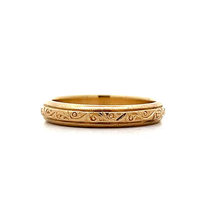 Vintage Retro Engraved Wedding Band in 14k